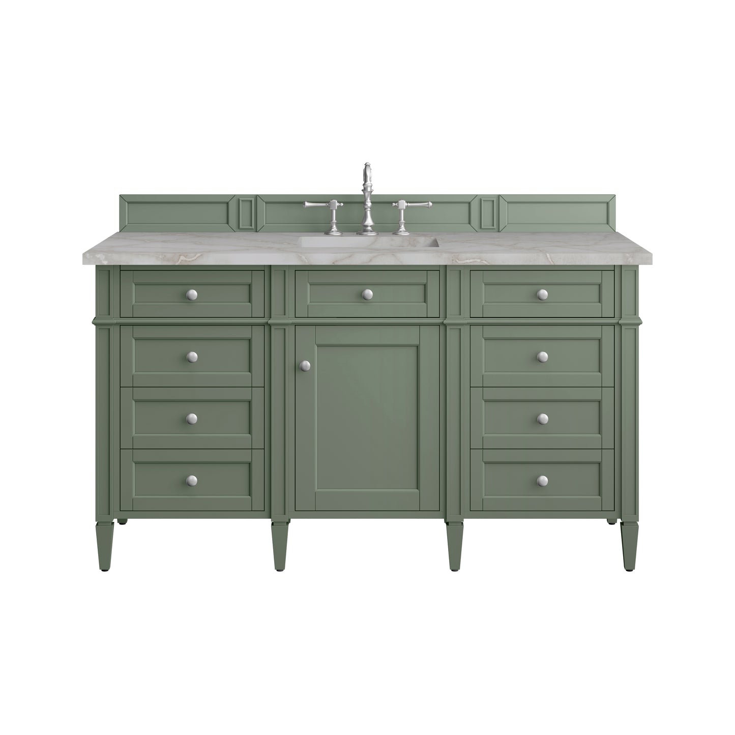 Renovate for Less Atlanta Brittany 60" Single Vanity, Smokey Celadon w/ 3 CM Victorian Silver Top