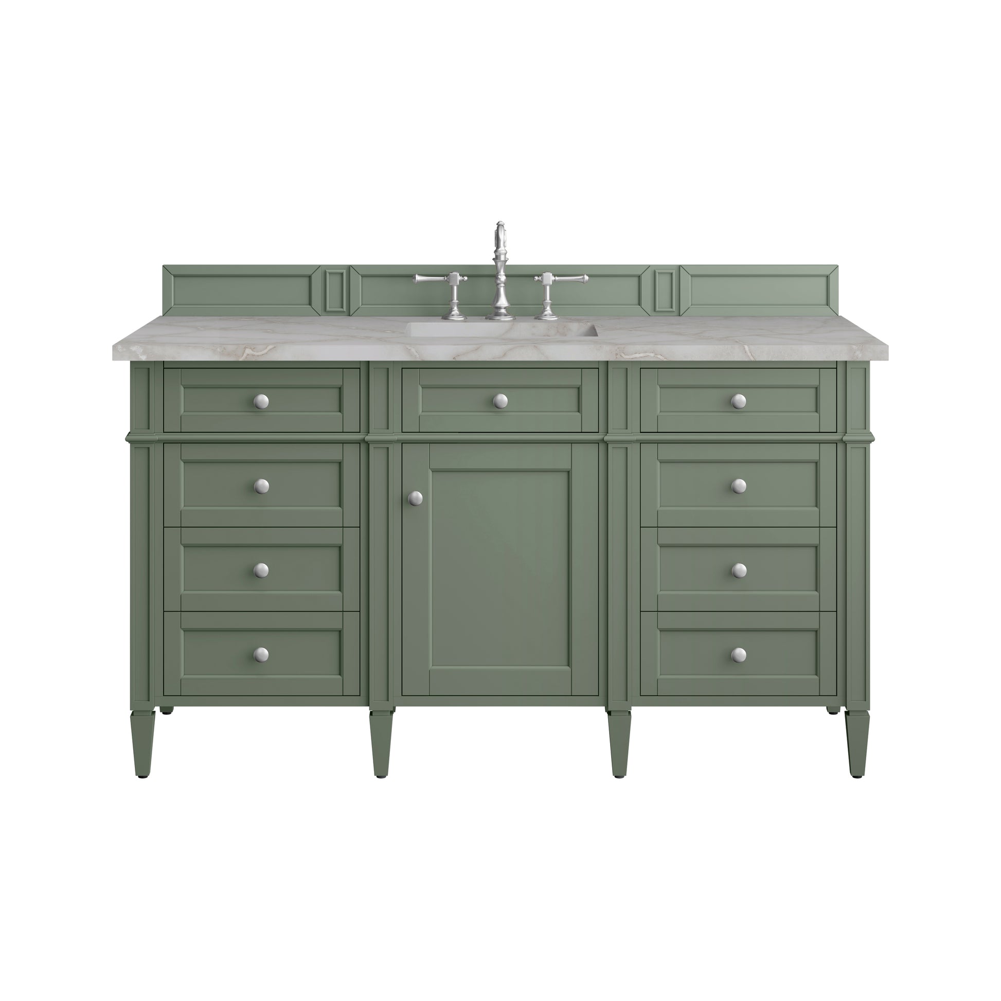 Renovate for Less Atlanta Brittany 60" Single Vanity, Smokey Celadon w/ 3 CM Victorian Silver Top