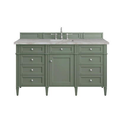 Brittany 60" Single Vanity, Smokey Celadon w/ 3 CM Victorian Silver Top