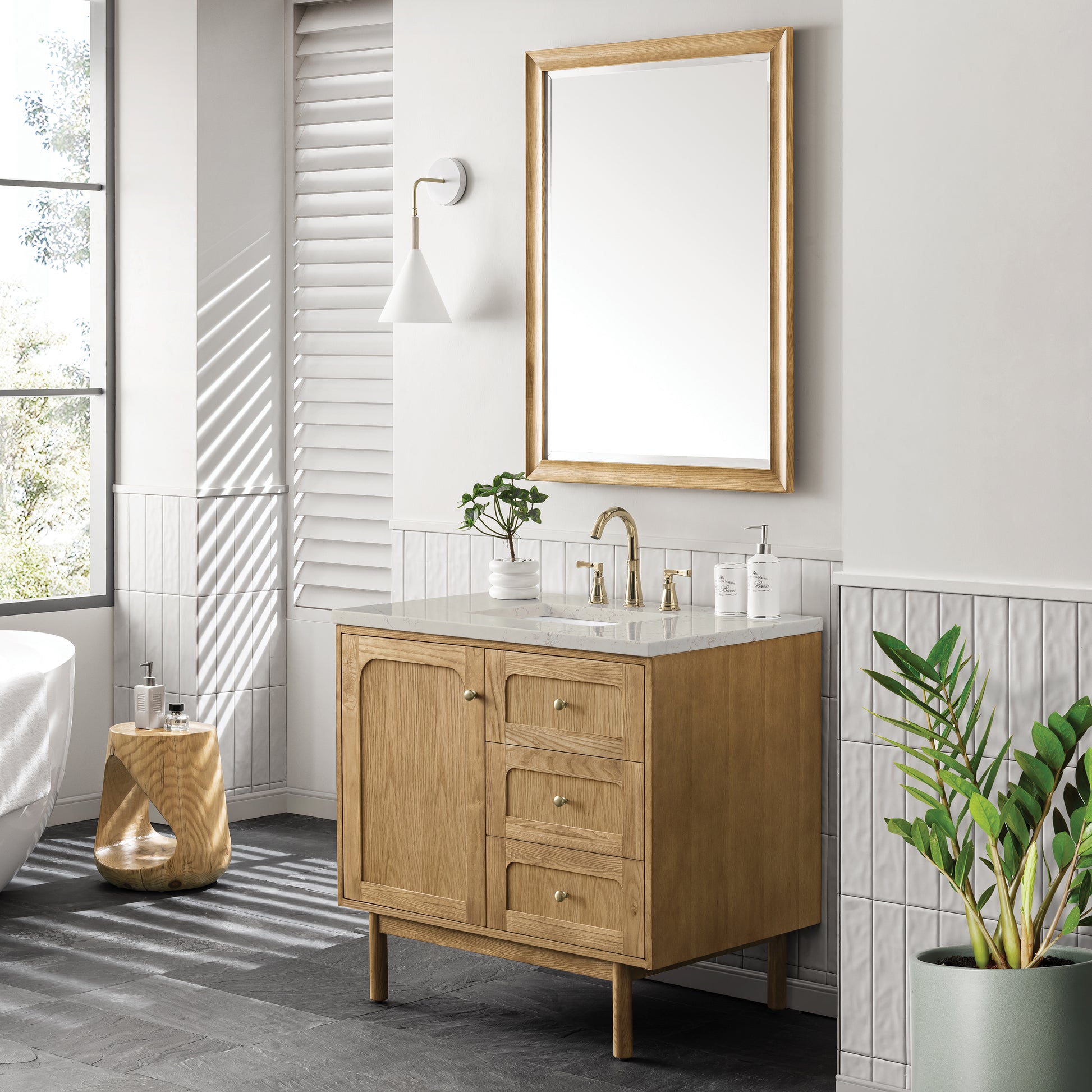 Renovate for Less Atlanta Laurent 36" Single Vanity, Light Natural Oak, w/ 3 CM Siberian Silestone Top