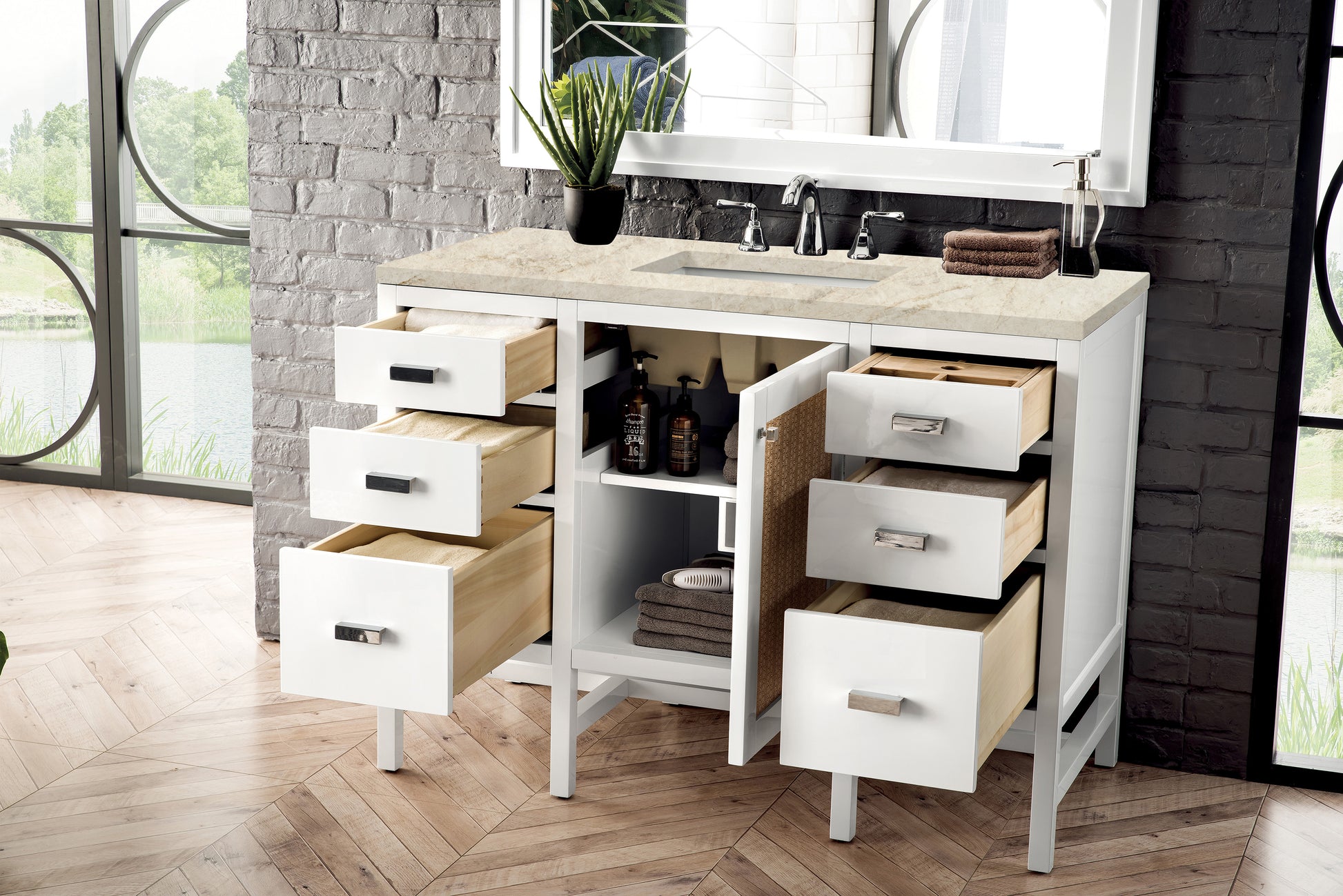 Renovate for Less Atlanta Addison 48" Single Vanity, Glossy White, w/ 3 CM Tajnar Eclos Top