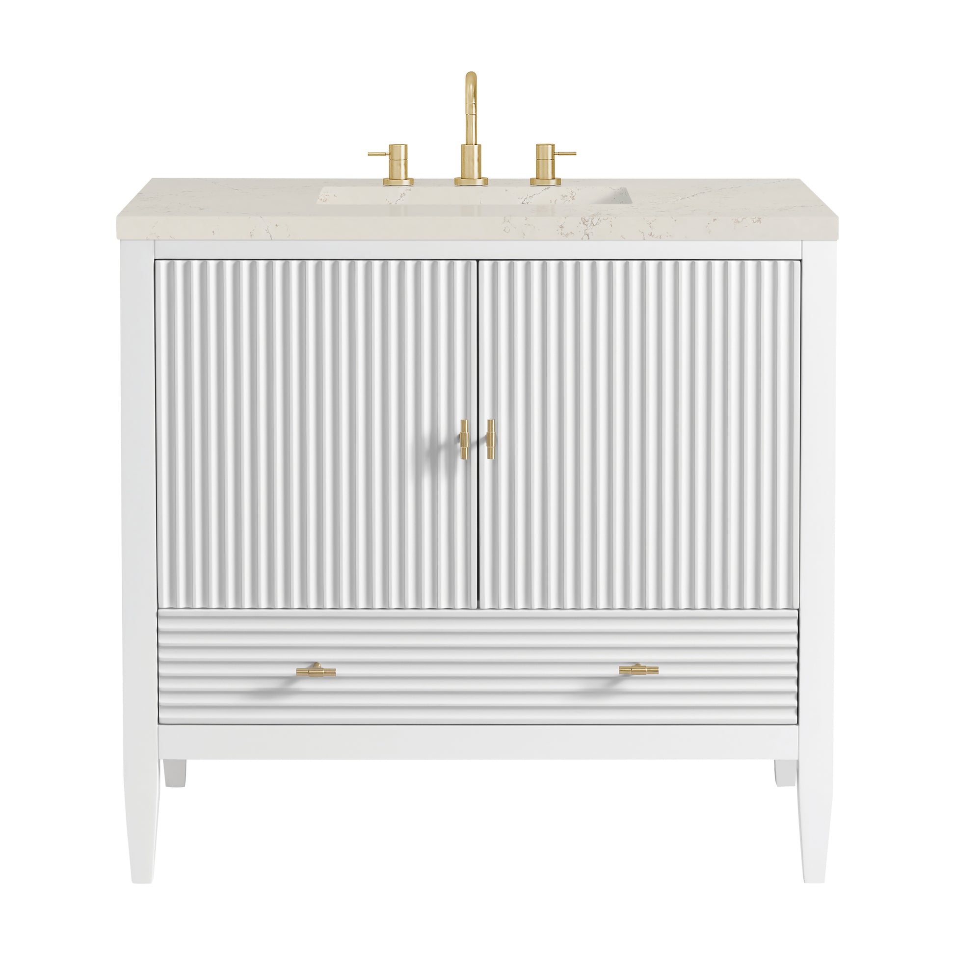 Renovate for Less Atlanta Myrrin 36" Vanity, Bright White, w/ 3 CM Siberian Silestone Top