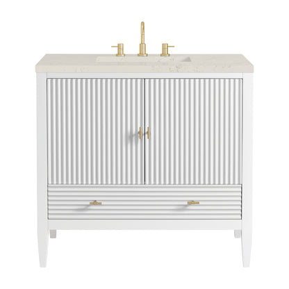 Renovate for Less Atlanta Myrrin 36" Vanity, Bright White, w/ 3 CM Siberian Silestone Top