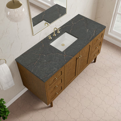 Renovate for Less Atlanta Laurent 60" Single Vanity, Honey Oak w/ 3 CM Parisien Bleu Silestone Top