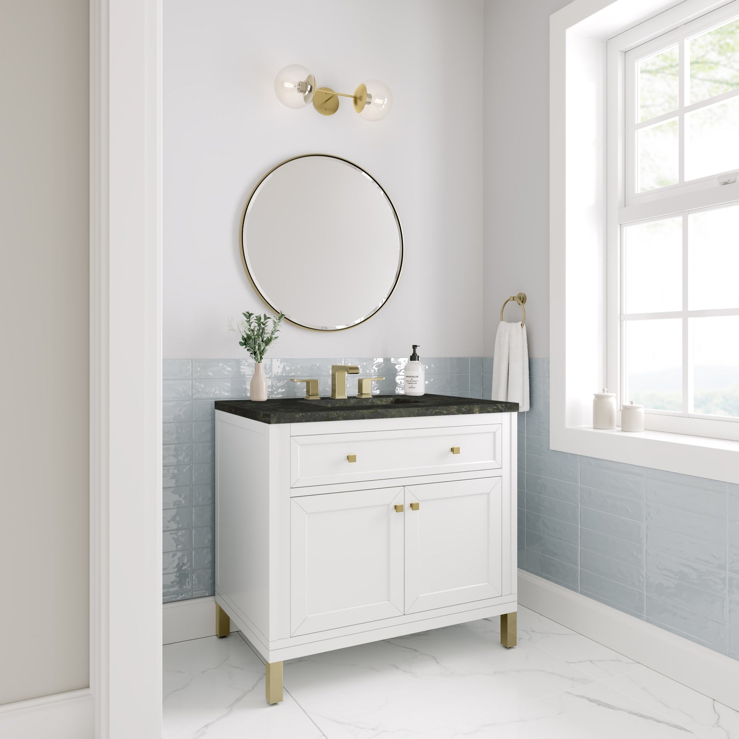 Renovate for Less Atlanta Chicago 36" Single Vanity, Glossy White, w/ 3 CM Phantome Eclos Top
