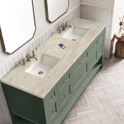 Renovate for Less Atlanta Breckenridge 72" Double Vanity, Smokey Celadon, w/ 3 CM Tajnar Eclos Top w/FreePower Wireless Charger