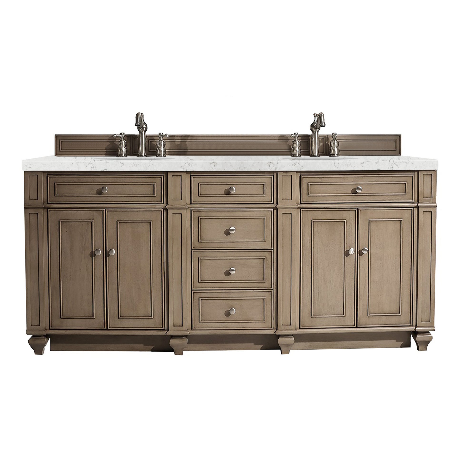 Renovate for Less Atlanta Bristol 72" Double Vanity, Whitewashed Walnut w/ 3 CM Eternal Jasmine Pearl Silestone Top w/FreePower Wireless Charger
