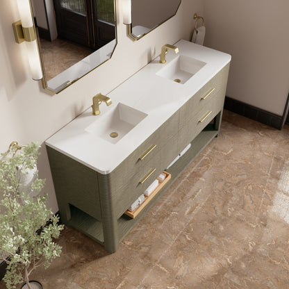 Renovate for Less Atlanta Lucian 72" Double Vanity, Pebble Oak w/ 3 CM White Zeus Silestone Top