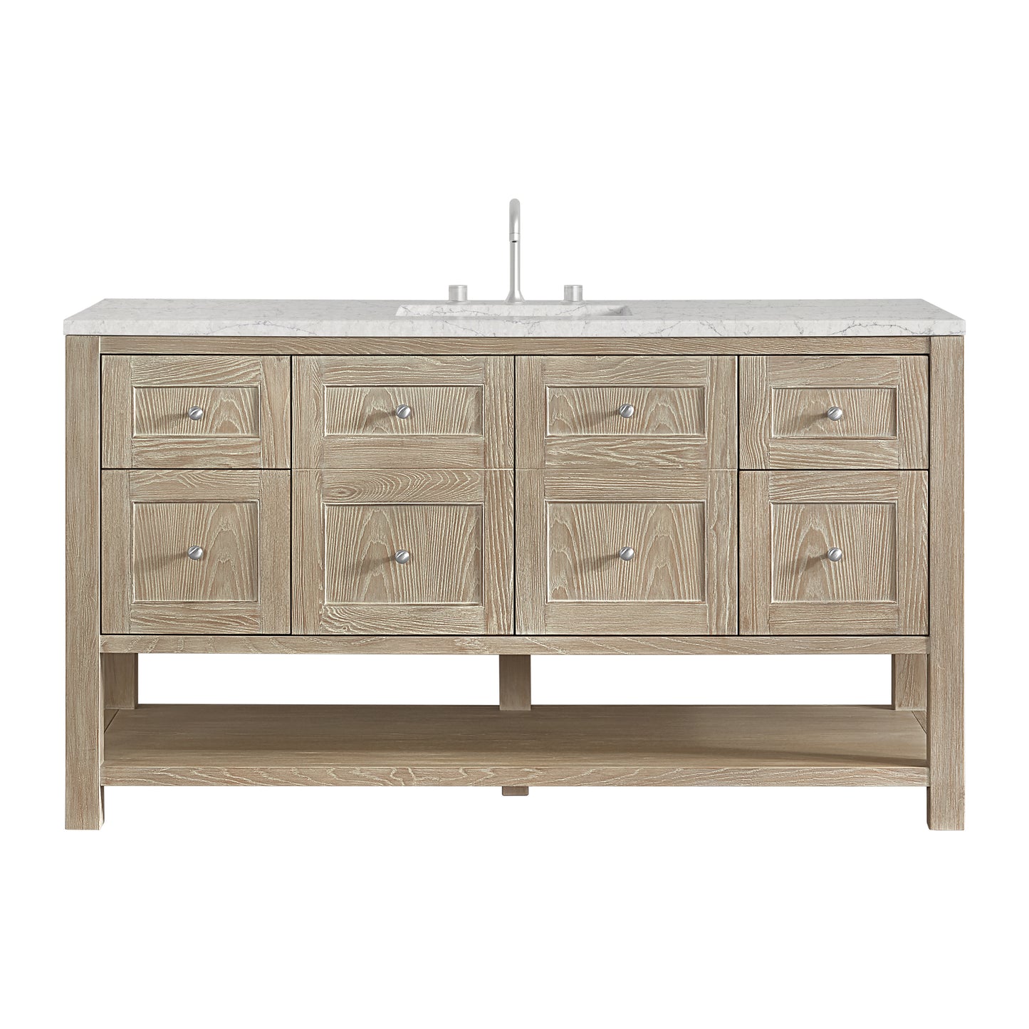 Renovate for Less Atlanta Breckenridge 60" Single Vanity, Whitewashed Oak, w/ 3 CM Eternal Jasmine Pearl Quartz Top