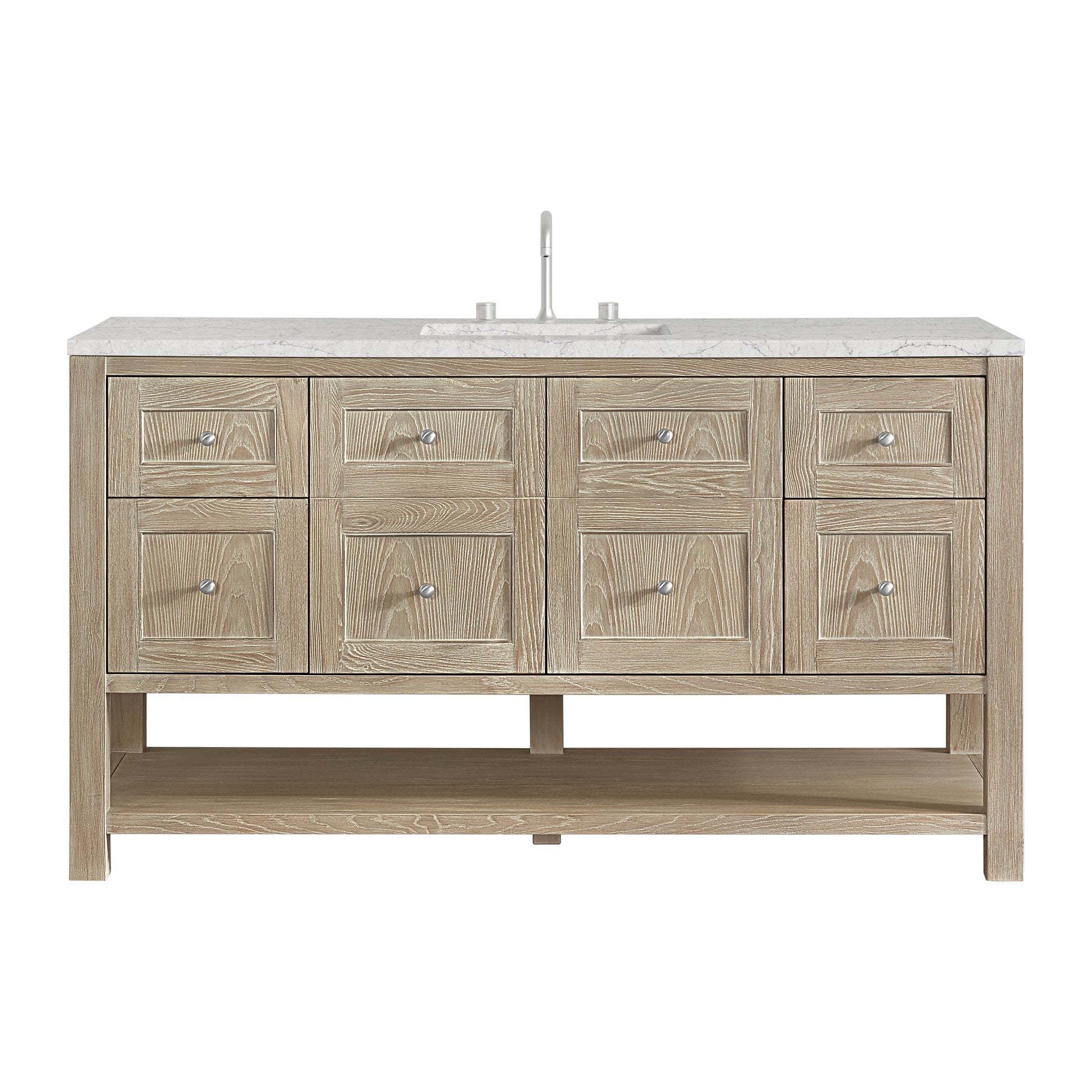Renovate for Less Atlanta Breckenridge 60" Single Vanity, Whitewashed Oak, w/ 3 CM Eternal Jasmine Pearl Quartz Top