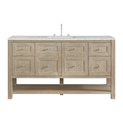 Renovate for Less Atlanta Breckenridge 60" Single Vanity, Whitewashed Oak, w/ 3 CM Eternal Jasmine Pearl Quartz Top