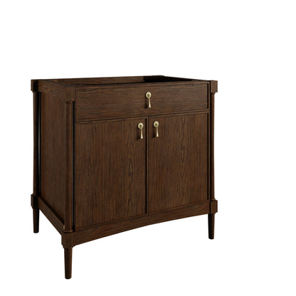 Renovate for Less Atlanta Kinnsden 36" Single Vanity, Sable Oak w/ 3 CM Eternal Jasmine Pearl Silestone Top