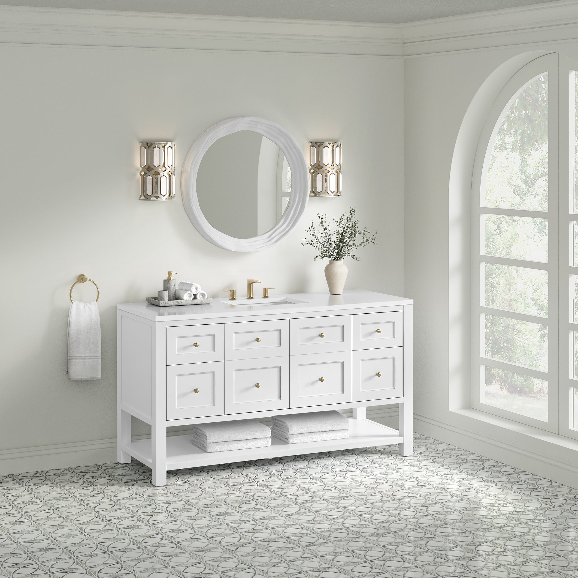Renovate for Less Atlanta Breckenridge 60" Single Vanity, Bright White, w/ 3 CM White Zeus Quartz Top