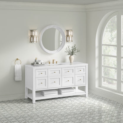 Renovate for Less Atlanta Breckenridge 60" Single Vanity, Bright White, w/ 3 CM White Zeus Quartz Top