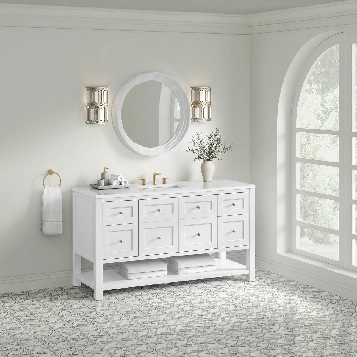 Breckenridge 60" Single Vanity, Bright White, w/ 3 CM White Zeus Quartz Top