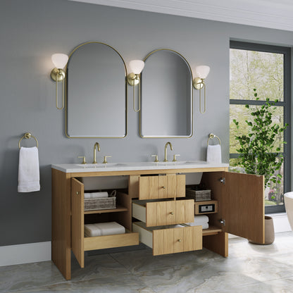 Renovate for Less Atlanta Hudson 60" Double Vanity, Light Natural Oak w/ 3 CM Lime Delight Top