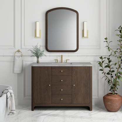 Renovate for Less Atlanta Gracyn 48" Single Vanity, Sable, w/ 3 CM Victorian Silver Silestone Top w/ FreePower Wireless Charger