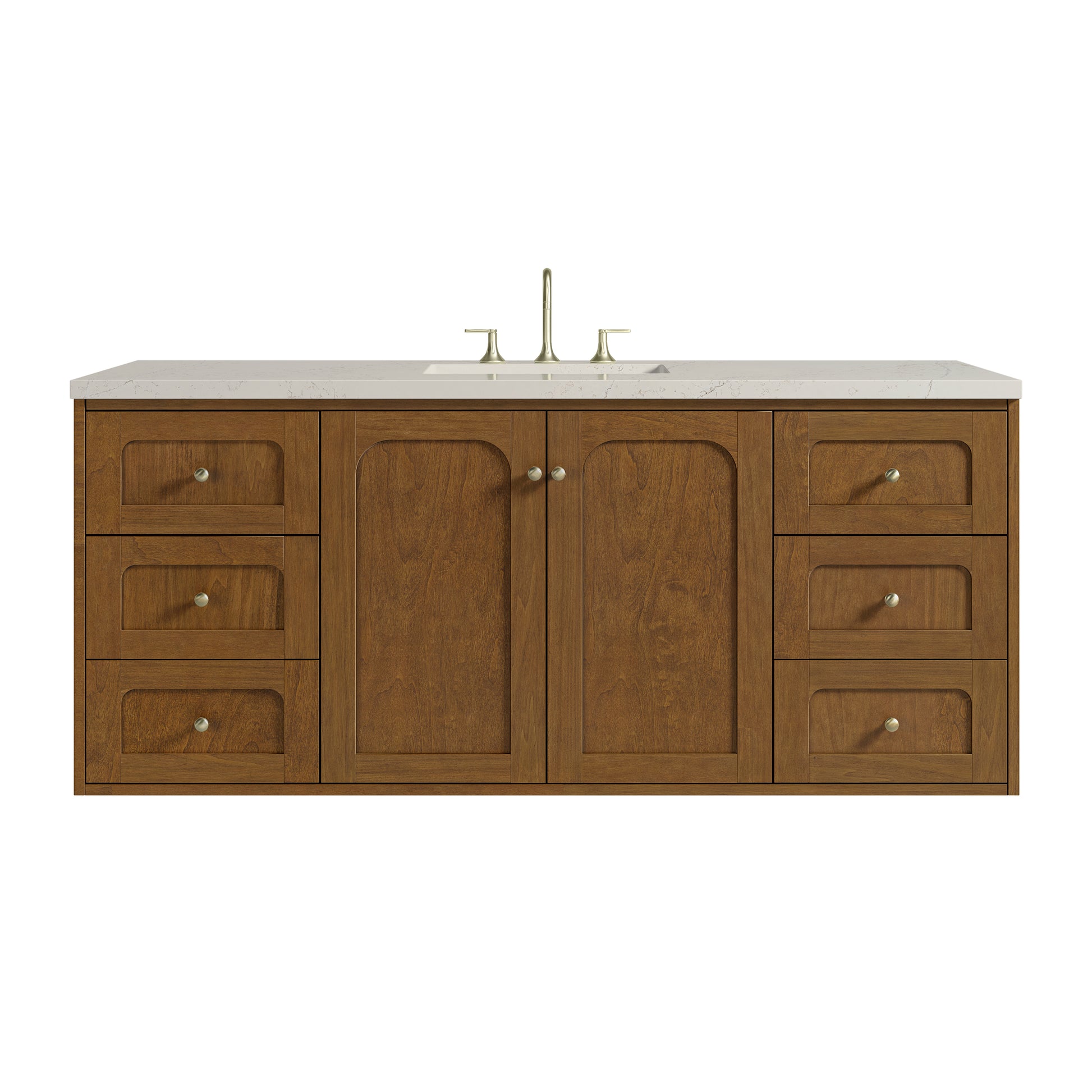 Renovate for Less Atlanta Laurent 60" Single Vanity, Honey Oak w/ 3 CM Siberian Silestone Top w/FreePower Wireless Charger