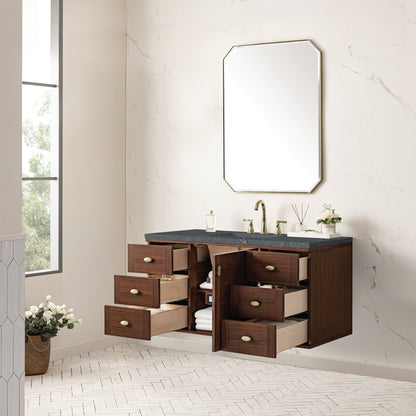 Renovate for Less Atlanta Amberly 48" Single Vanity, Mid-Century Walnut w/ 3 CM Parisien Bleu Top
