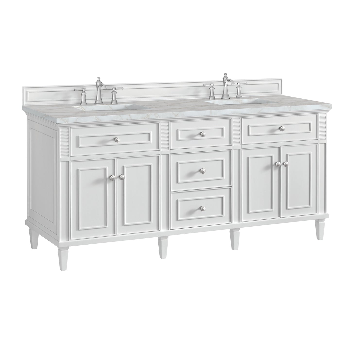 Renovate for Less Atlanta Lorelai 72" Double Vanity, Bright White w/ 3 CM Victorian Silver Silestone Top