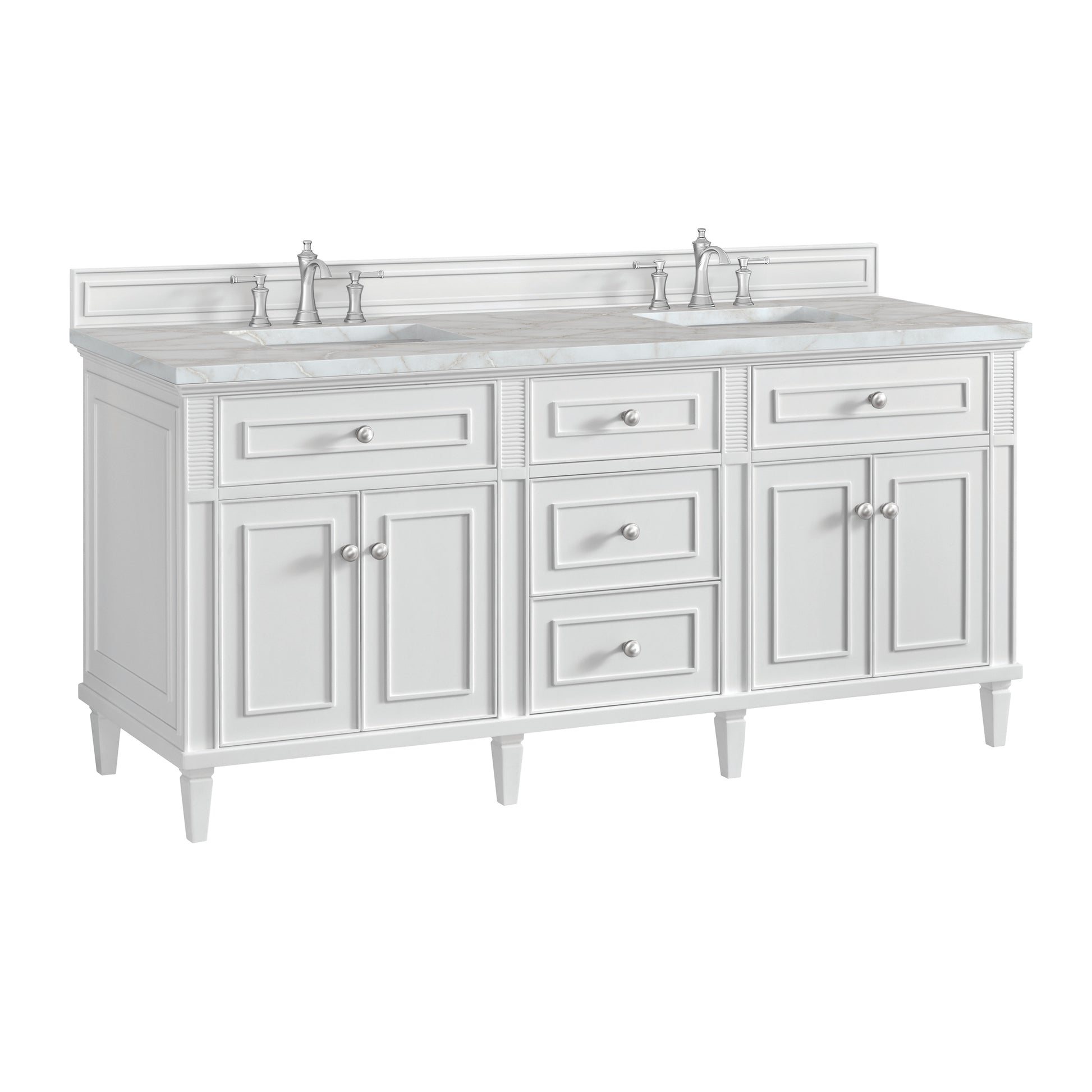 Renovate for Less Atlanta Lorelai 72" Double Vanity, Bright White w/ 3 CM Victorian Silver Silestone Top