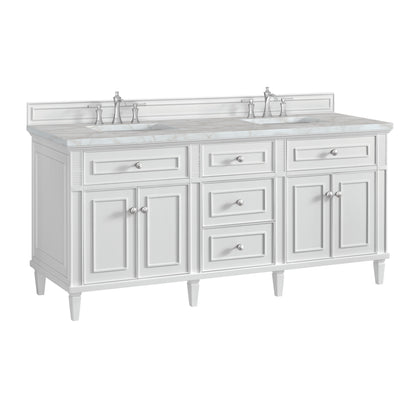 Renovate for Less Atlanta Lorelai 72" Double Vanity, Bright White w/ 3 CM Victorian Silver Silestone Top