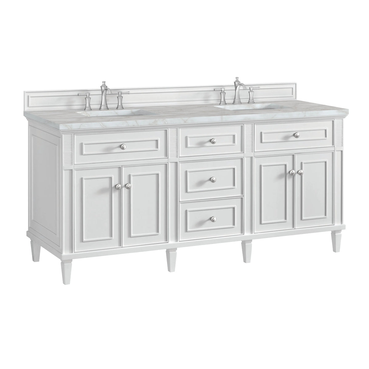 Lorelai 72" Double Vanity, Bright White w/ 3 CM Victorian Silver Silestone Top w/FreePower Wireless Charger
