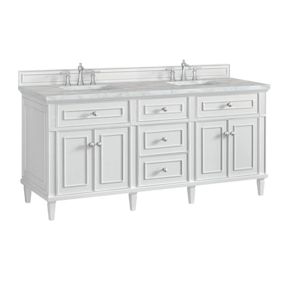 Lorelai 72" Double Vanity, Bright White w/ 3 CM Victorian Silver Silestone Top w/FreePower Wireless Charger