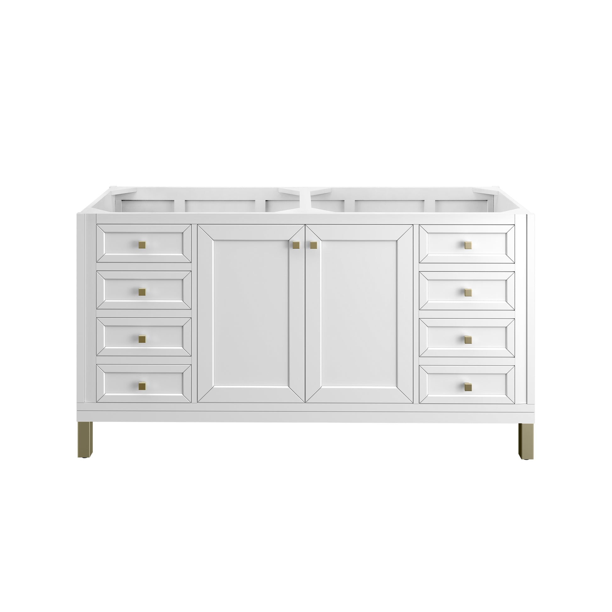 Renovate for Less Atlanta Chicago 60" Double Vanity, Glossy White, w/ 3 CM Eternal Jasmine Pearl Silestone® Top w/FreePower Wireless Charger