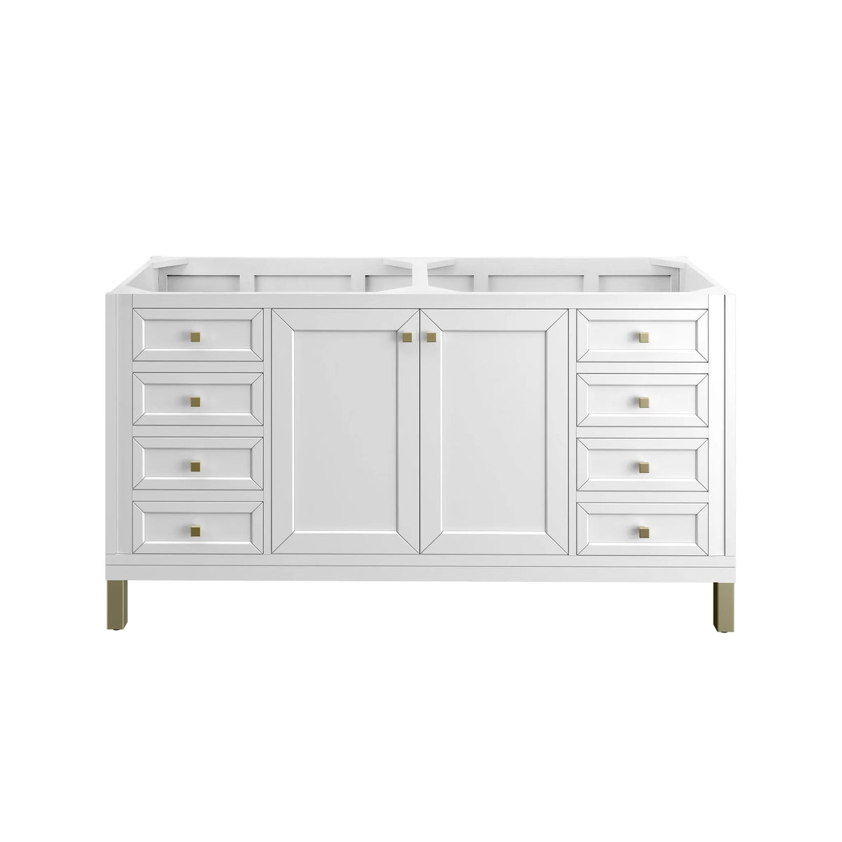 Chicago 60" Double Vanity, Glossy White, w/ 3 CM Eternal Jasmine Pearl Silestone® Top w/FreePower Wireless Charger