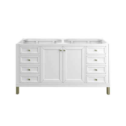 Chicago 60" Double Vanity, Glossy White, w/ 3 CM Eternal Jasmine Pearl Silestone® Top w/FreePower Wireless Charger