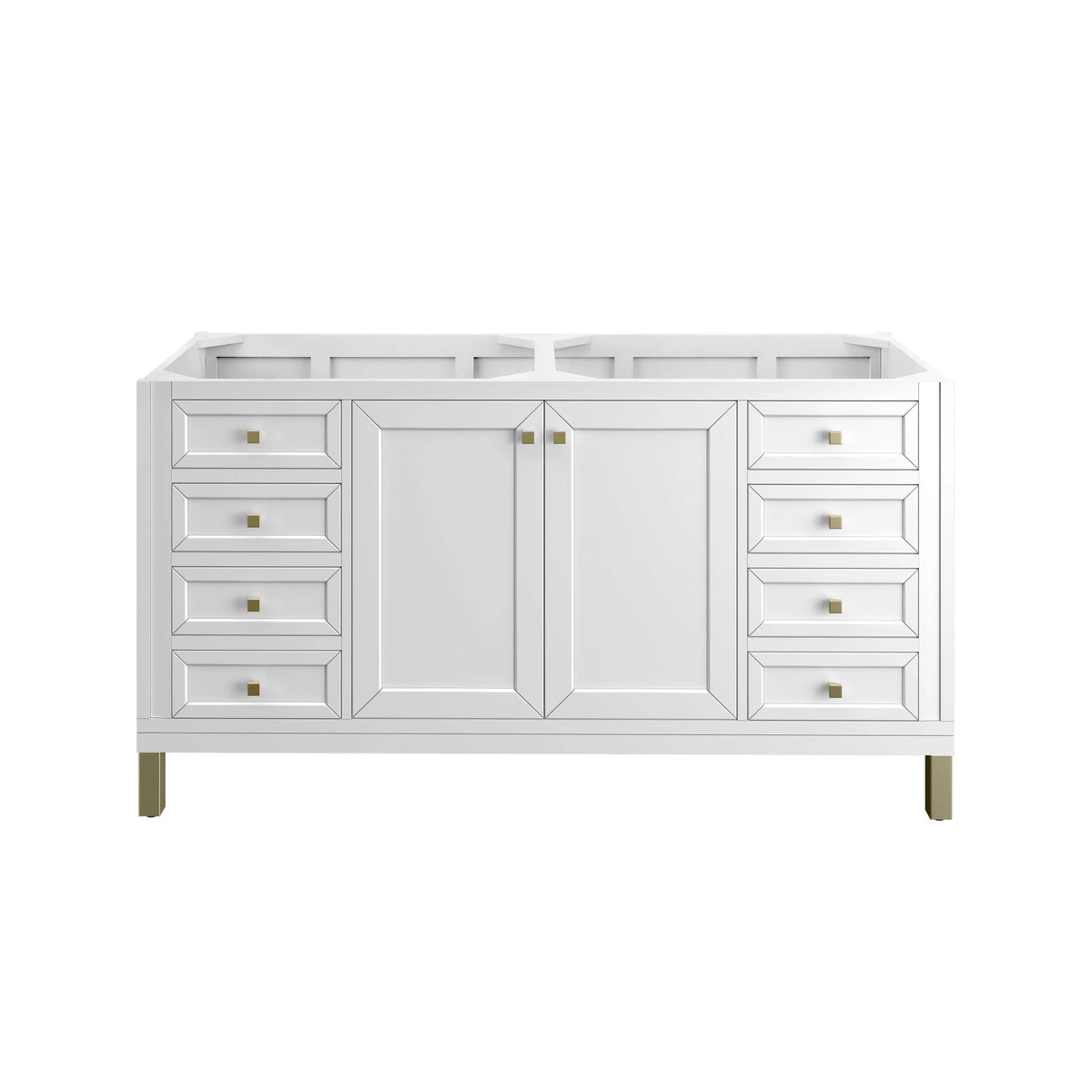 Chicago 60" Double Vanity, Glossy White, w/ 3 CM Carrara Marble Top