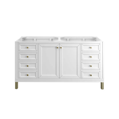 Chicago 60" Double Vanity, Glossy White, w/ 3 CM Carrara Marble Top