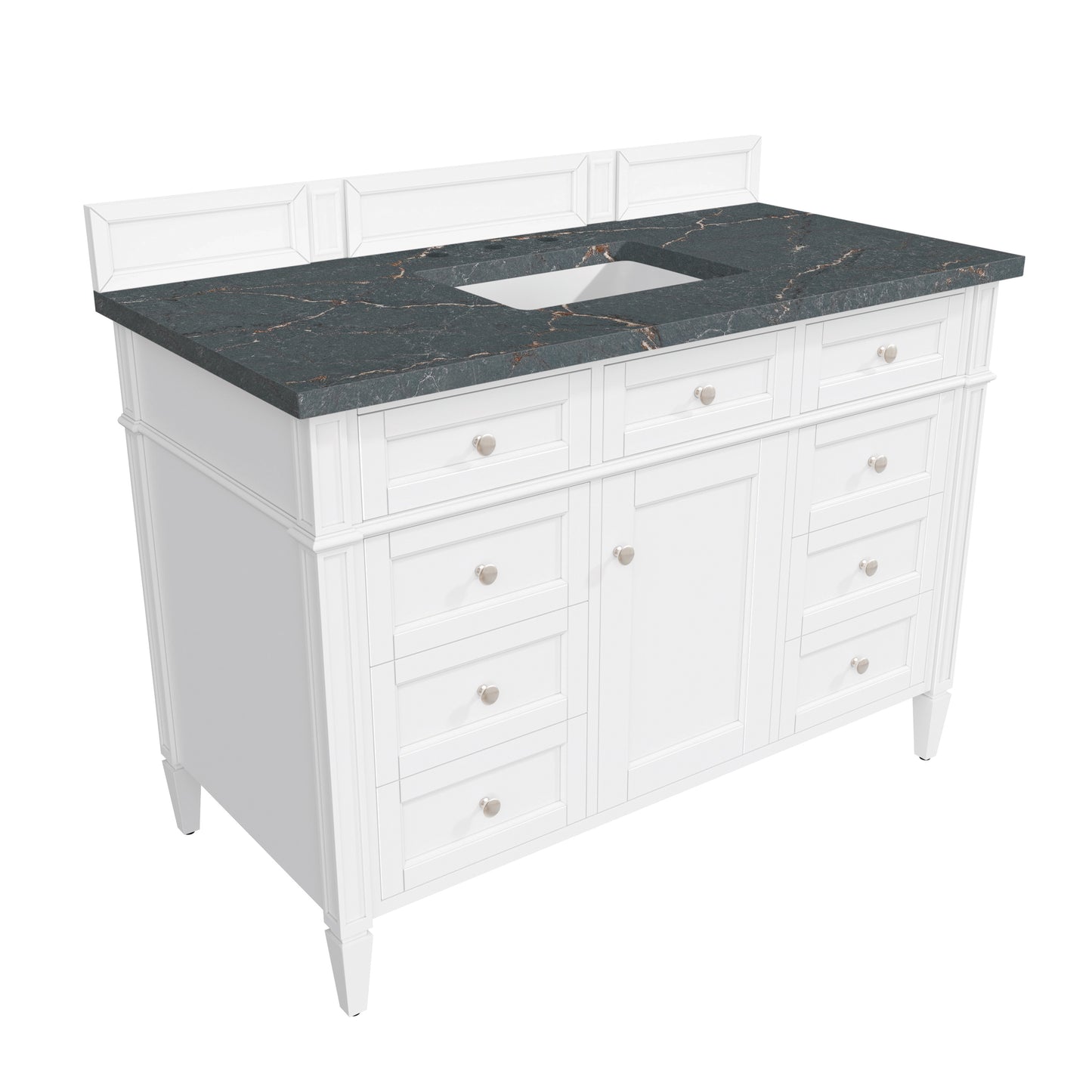 Renovate for Less Atlanta Brittany 48" Single Vanity, Bright White w/ 3 CM Parisien Bleu Silestone Top