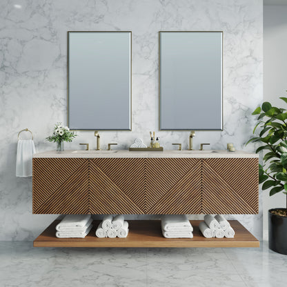 Renovate for Less Atlanta Marcello 72" Double Vanity, Chestnut, w/ 3 CM Siberian Silestone Top w/FreePower Wireless Charger