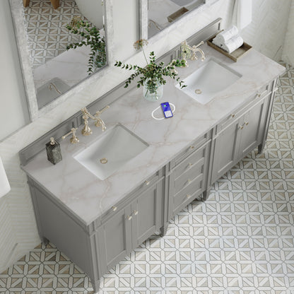 Renovate for Less Atlanta Brittany 72" Double Vanity, Urban Gray w/ 3 CM Victorian Silver Silestone Top w/FreePower Wireless Charger