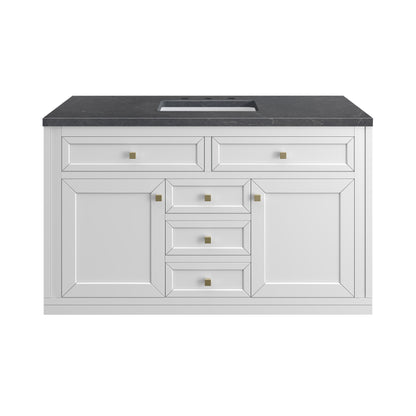 Renovate for Less Atlanta Chicago 48" Single Vanity, Glossy White, w/ 3 CM Charcoal Soapstone Silestone® Top