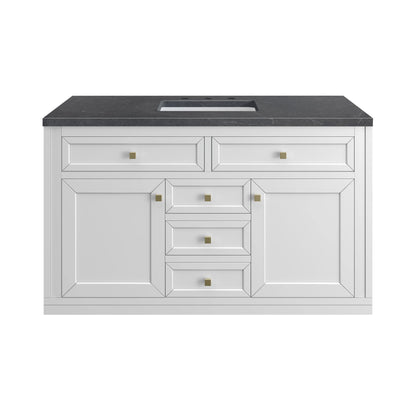 Chicago 48" Single Vanity, Glossy White, w/ 3 CM Charcoal Soapstone Silestone® Top