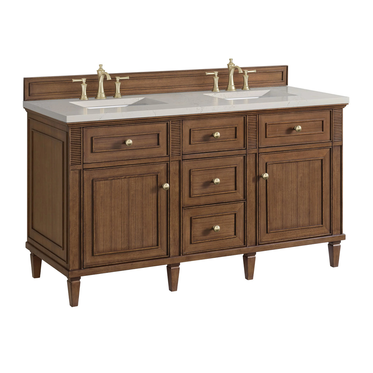 Lorelai 60" Double Vanity, Mid-Century Walnut, w/ 3 CM Siberian Silestone Top