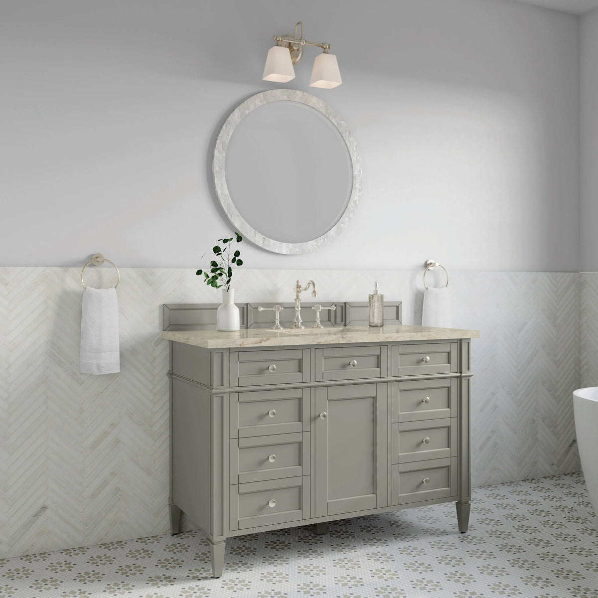 Brittany 48" Single Vanity, Urban Gray, w/ 3 CM Tajnar Eclos Top w/FreePower Wireless Charger
