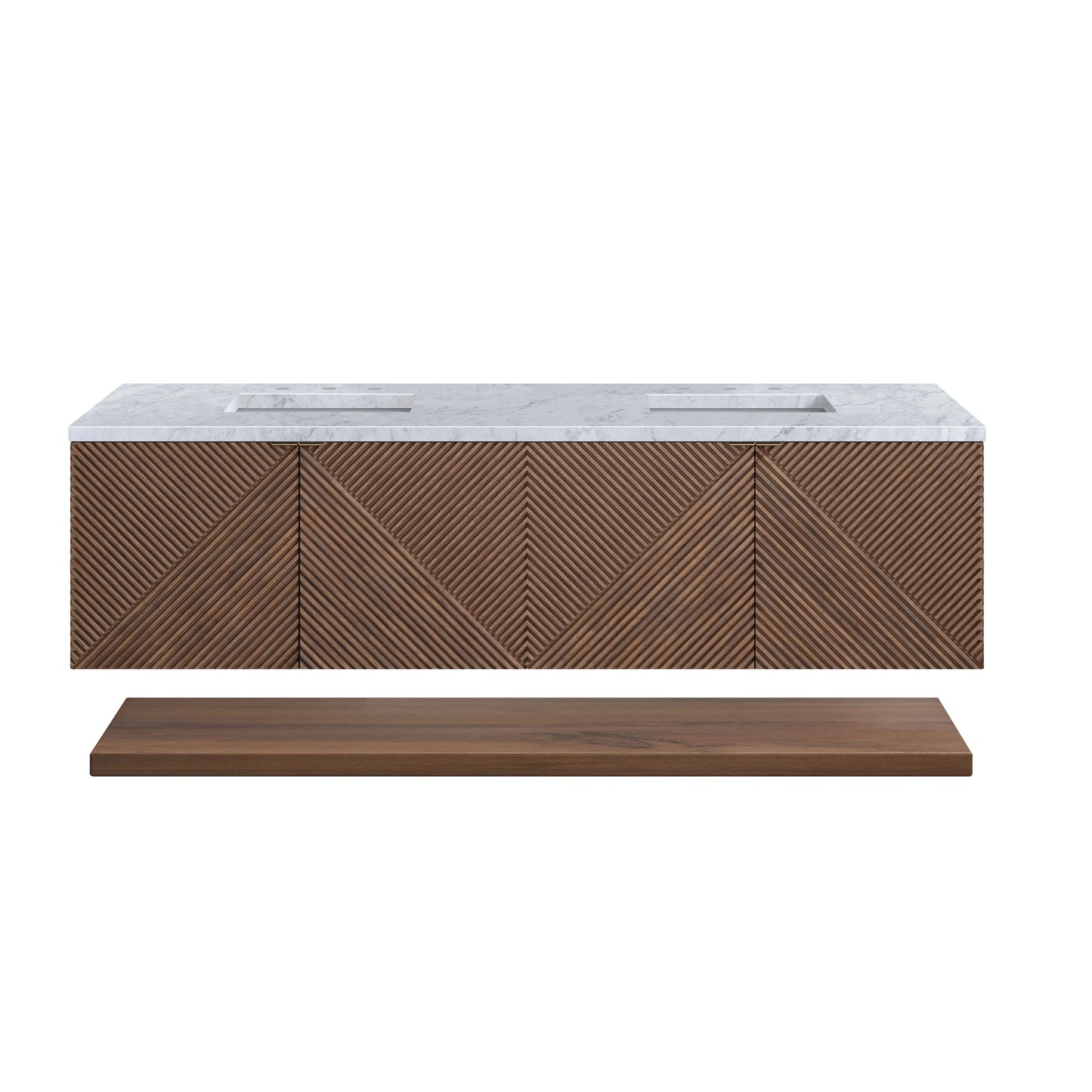 Renovate for Less Atlanta Marcello 72" Double Vanity, Chestnut w/ 3 CM Carrara Marble Top