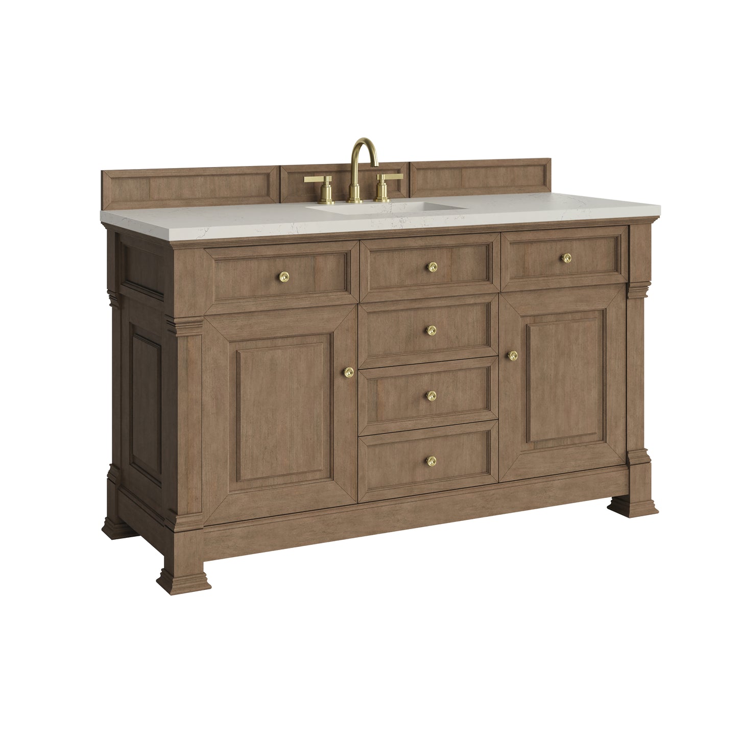Renovate for Less Atlanta Brookfield 60" Single Vanity, Pecan, w/ 3 CM Siberian Silestone Top w/FreePower Wireless Charger