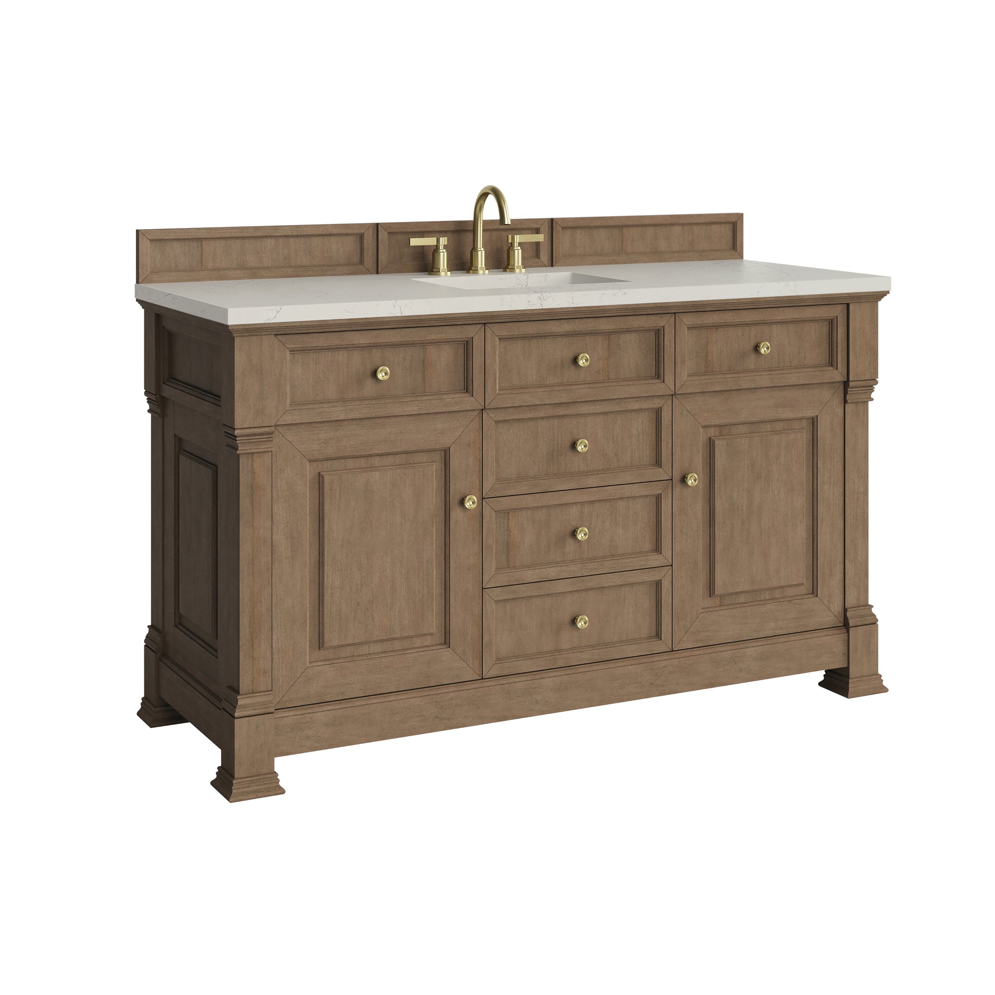 Renovate for Less Atlanta Brookfield 60" Single Vanity, Pecan, w/ 3 CM Siberian Silestone Top w/FreePower Wireless Charger
