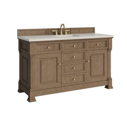 Renovate for Less Atlanta Brookfield 60" Single Vanity, Pecan, w/ 3 CM Siberian Silestone Top w/FreePower Wireless Charger