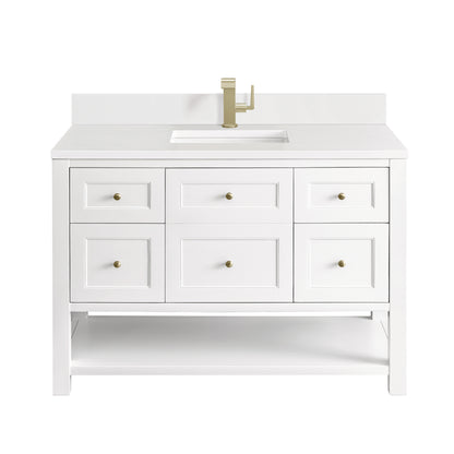 Renovate for Less Atlanta Breckenridge 48" Single Vanity, Bright White w/ Single Hole 3 CM White Zeus Top & Backsplash