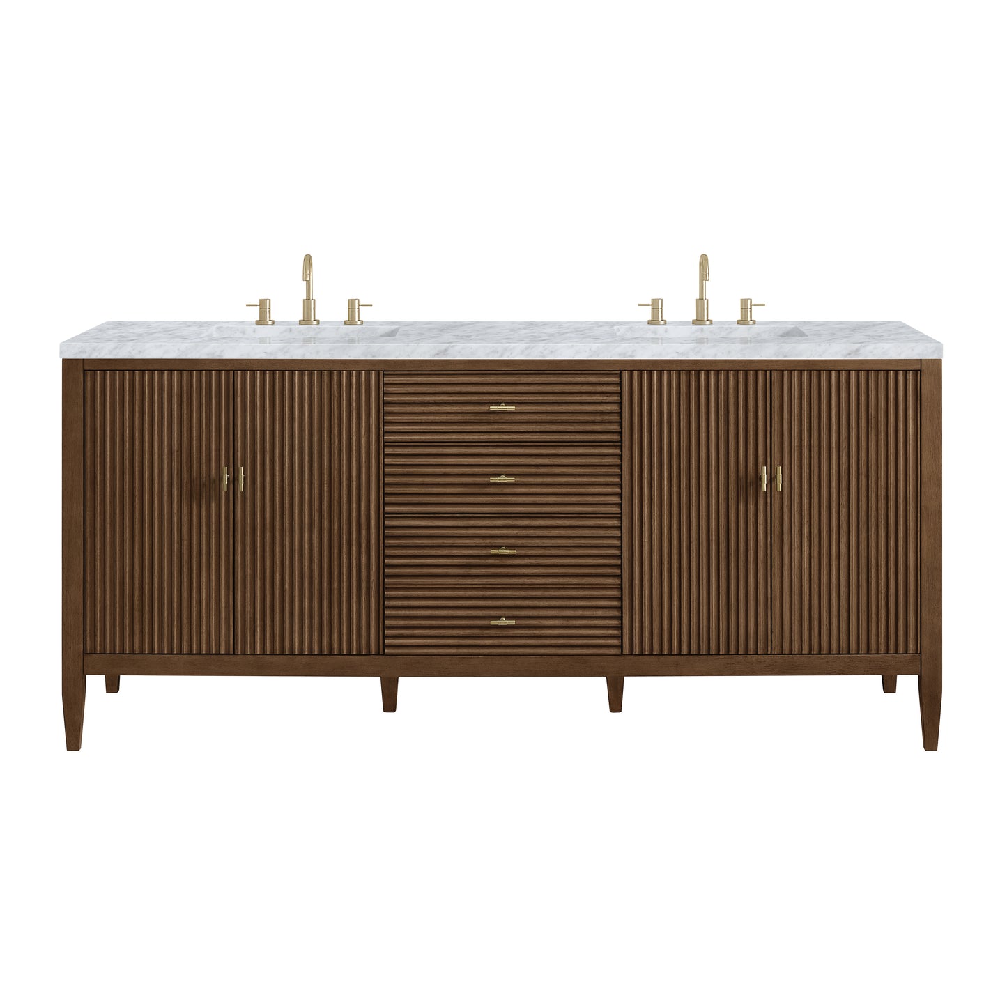 Renovate for Less Atlanta Myrrin 72" Double Vanity, Mid Century Walnut w/ 3 CM Carrara White Marble Top