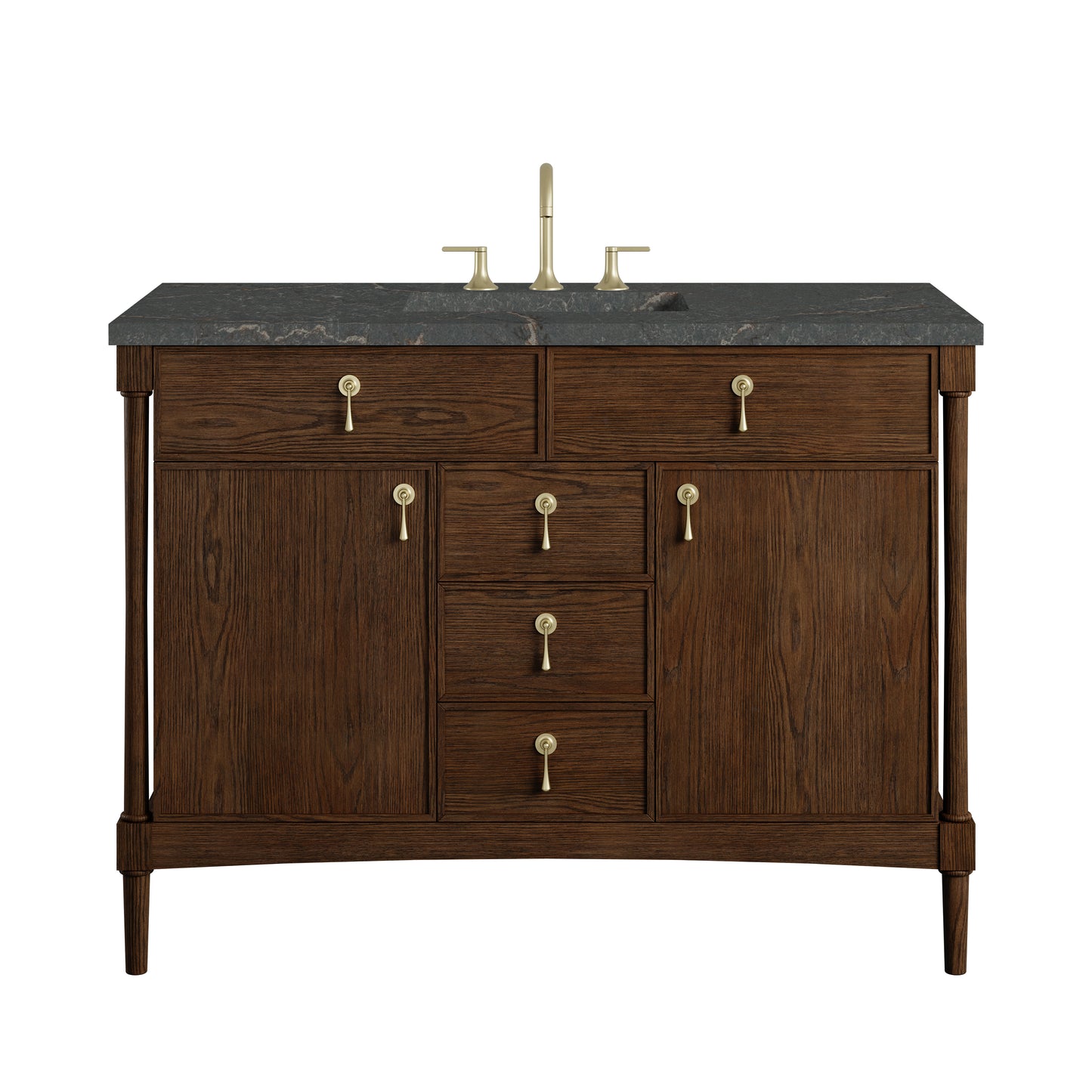 Renovate for Less Atlanta Kinnsden 48" Single Vanity, Sable Oak w/ 3 CM Parisien Bleu Silestone Top