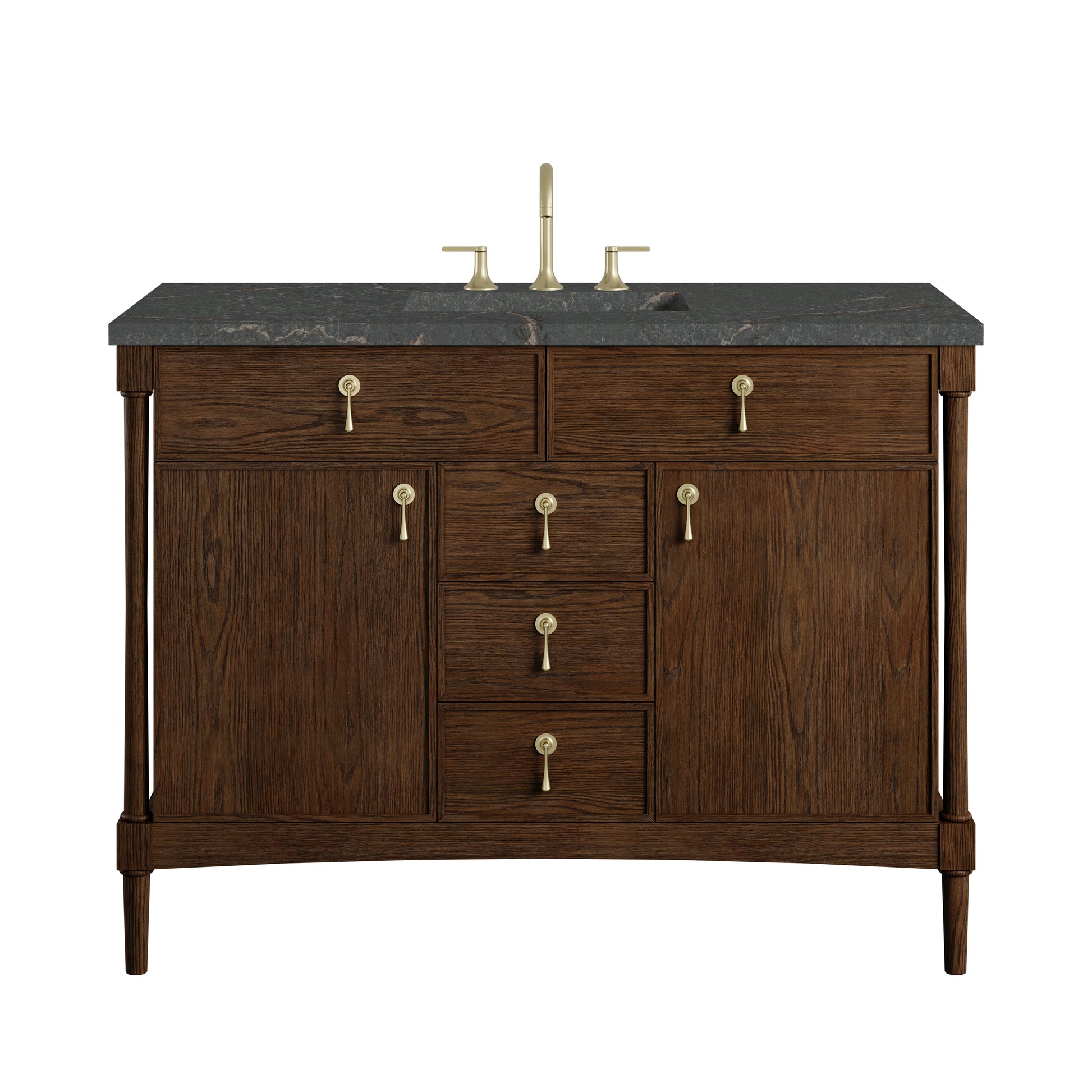 Renovate for Less Atlanta Kinnsden 48" Single Vanity, Sable Oak w/ 3 CM Parisien Bleu Silestone Top