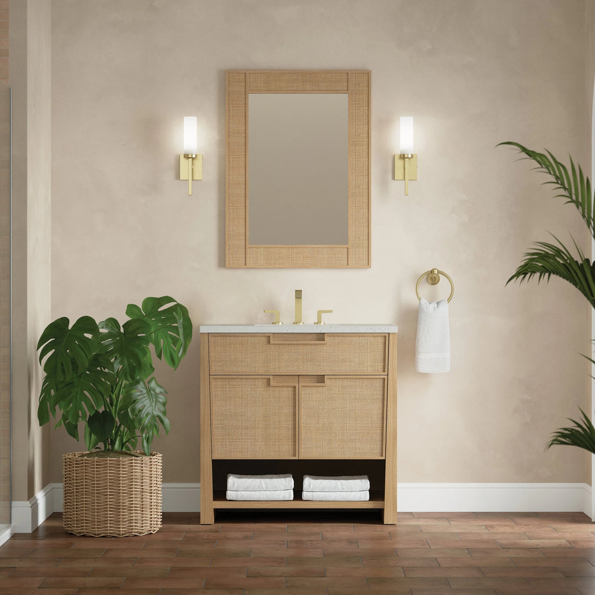 Solene 36" Single Vanity, Seaside Oak, w/ 3 CM Lime Delight Quartz Top
