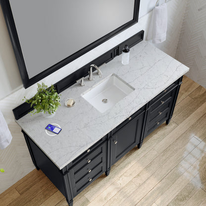 Renovate for Less Atlanta Brittany 60" Single Vanity, Black Onyx, w/ 3 CM Eternal Jasmine Pearl Silestone Top w/FreePower Wireless Charger